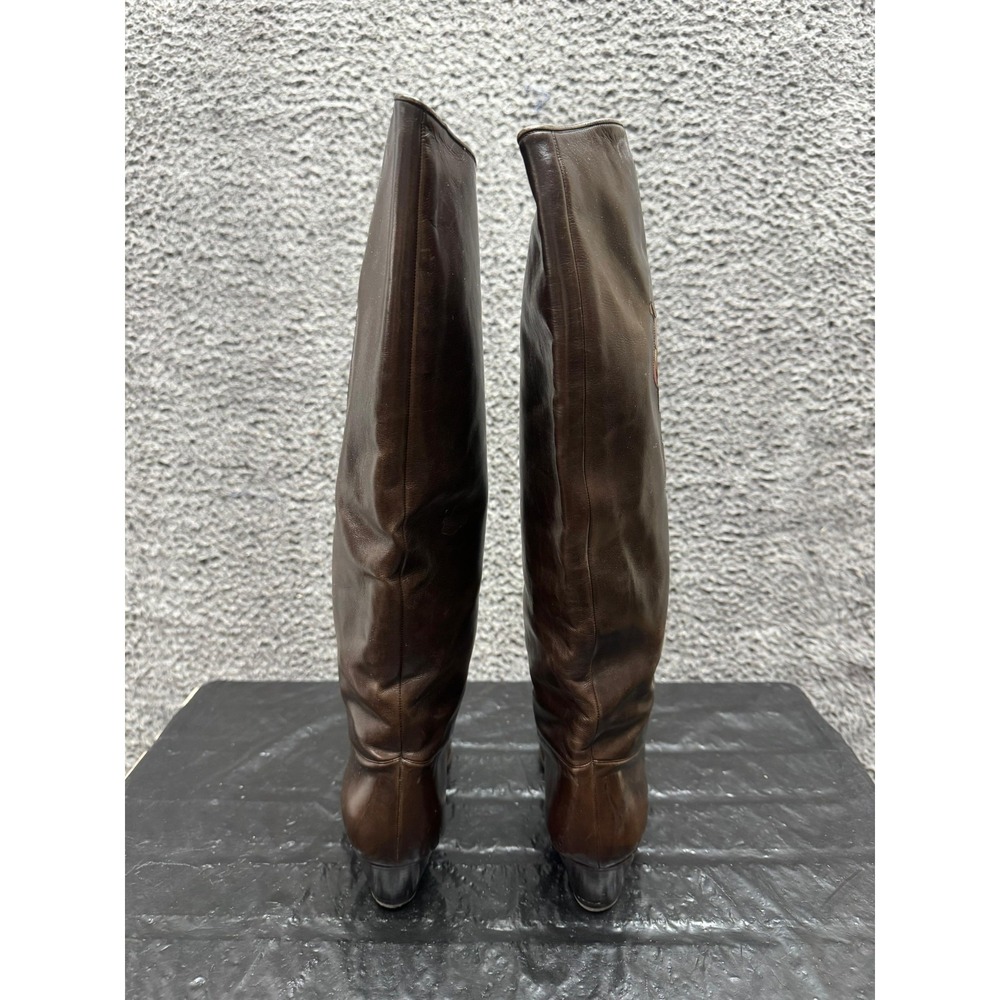 Vintage 80's Gucci Leather Equestrian Knee-High Riding Boots Brown Women 39.5 EU - Picture 3 of 11